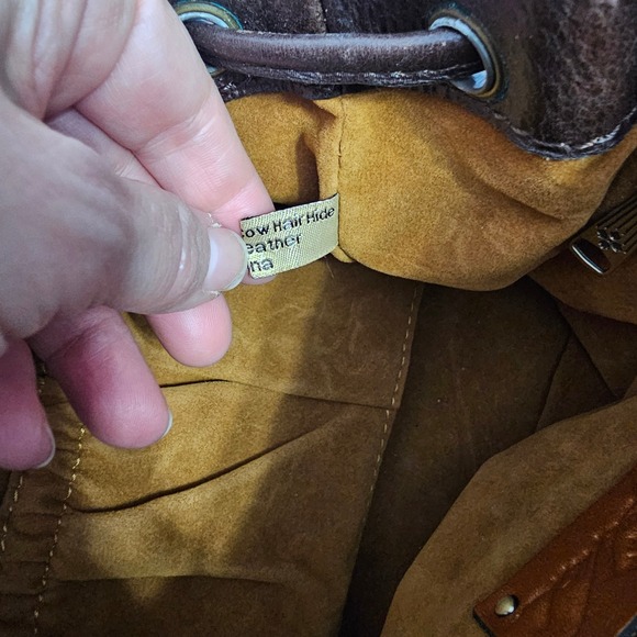 Patricia Nash Calf Hair Leather Bucket Bag Leopard Brown Crossbody Drawstring - Picture 11 of 16